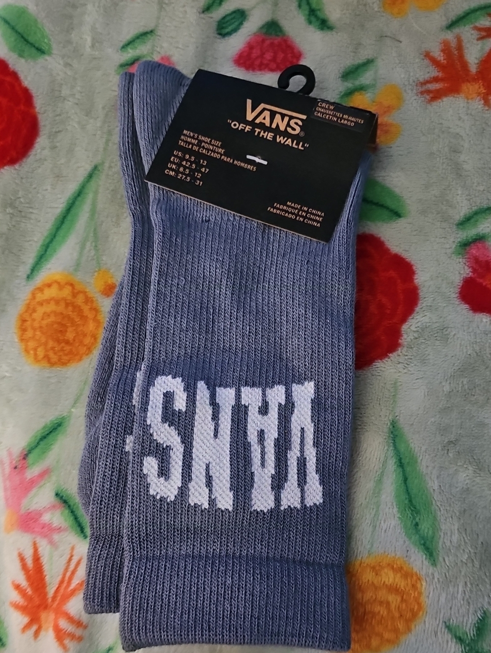 Vans Crew Socks in Heather Gray (Almost A Shade Of Blue) with White Logo